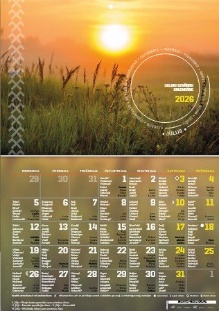 Lielais uzvārdu kalendārs 2026 A4 Sienas kalendārs